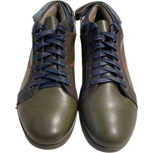 TAYNO OLIVE BROWN LEATHER SNEAKERS WITH VELCRO SIZE 9